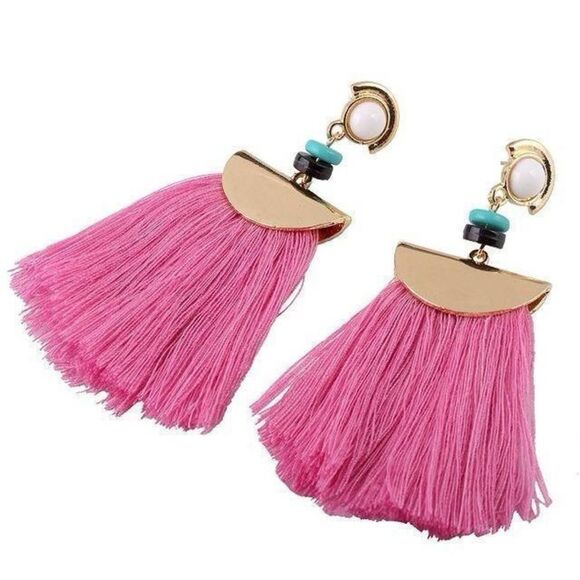 Bohemian Pink Long Tassel Earrings NWT - Picture 6 of 6